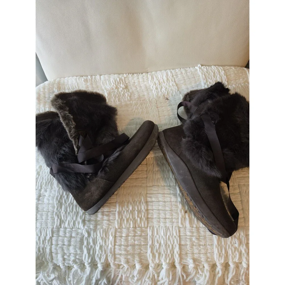 Earth Pike Suede Fur Ribbon Boots Sz 8.5